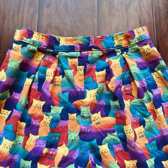 Handmade Rainbow Cat Print Womens Jorts Colorful Festival Pride Waist 29” Size 6 - Picture 13 of 16